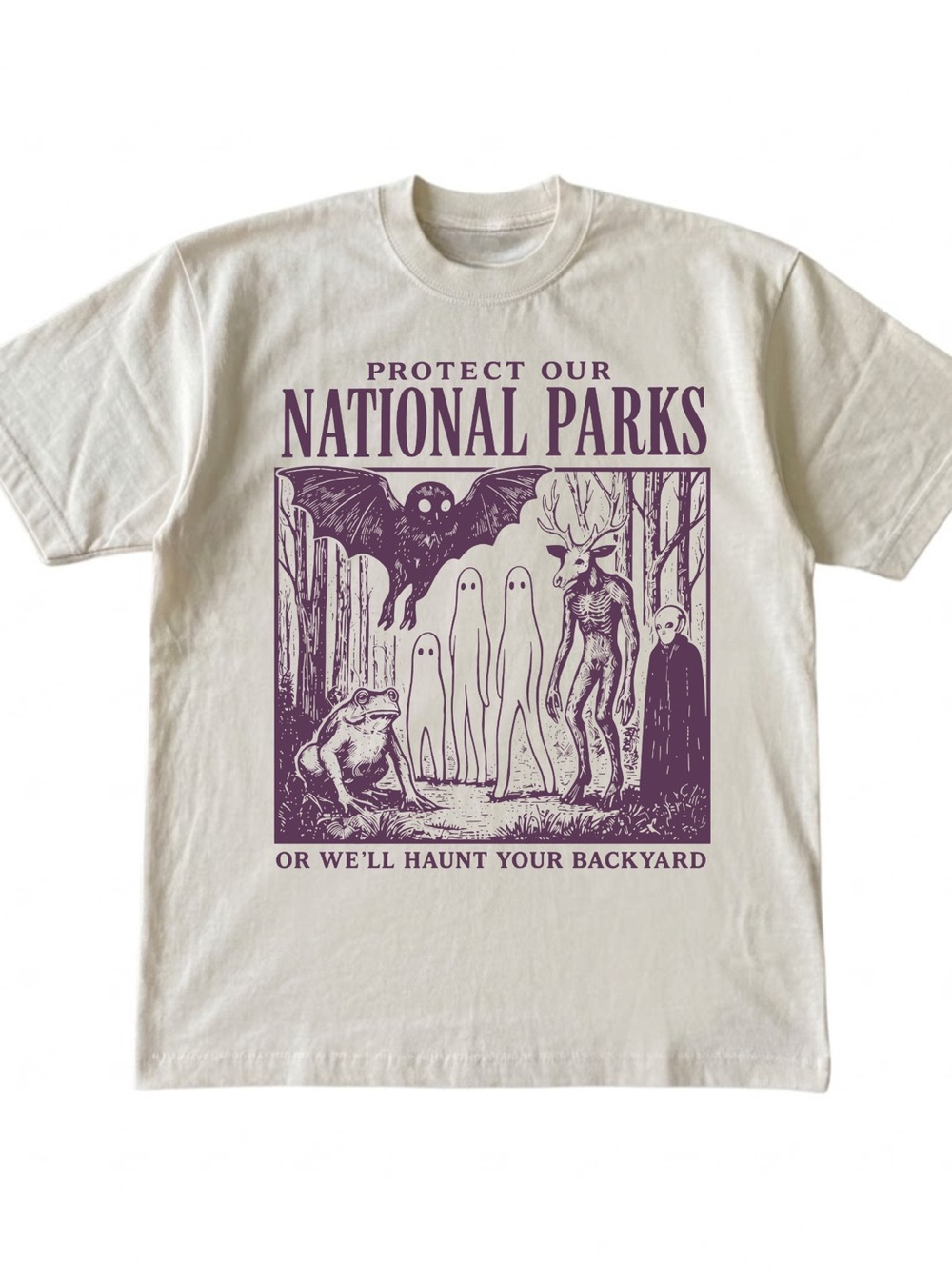 Gildan Protect Our National Parks Graphic Tee - Cream with Purple Print